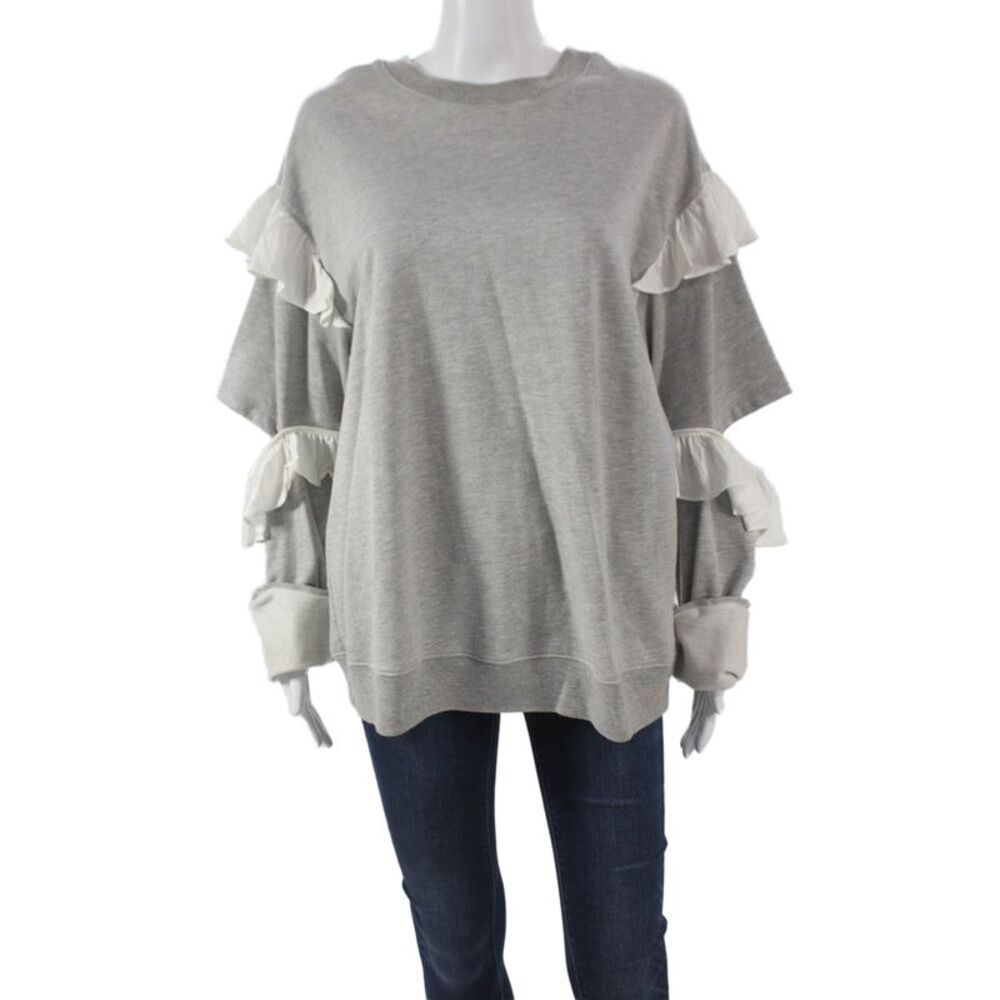 Clu Womens Pullover Crewneck Gray Cotton Long Sleeve Size L
